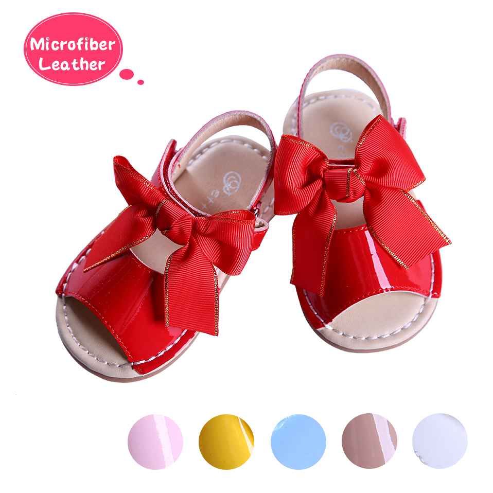 Red Cute Girls Sandals Shoes With Handmade Bow knot