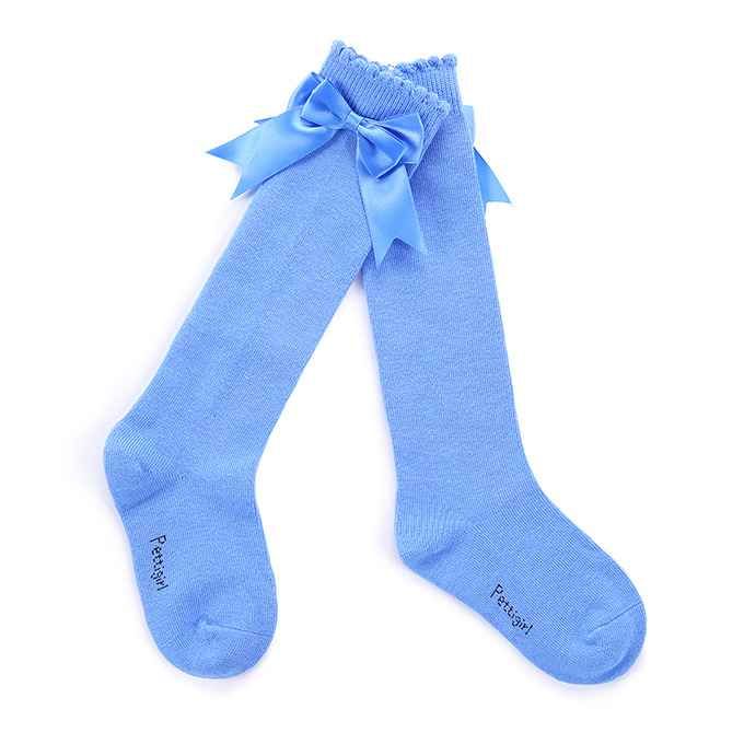 Girls Blue Socks With Handmade Bow knot