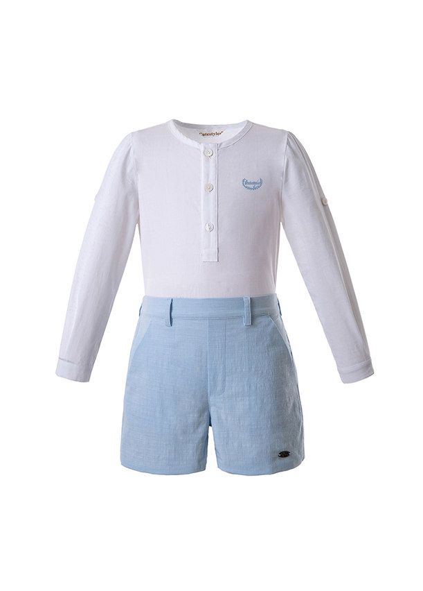 New Boys Clothing Sets White Shirt Blue Short Cotton Boys Wear