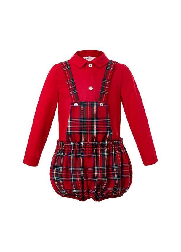 Red Boutique Toddler Boys Clothing Set Red Shirt Grid