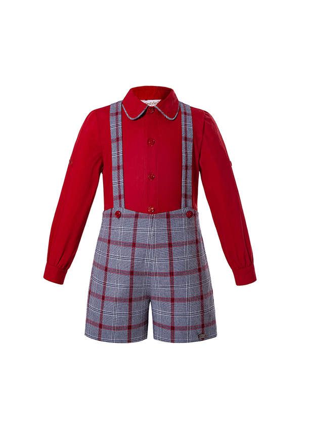 Baby boy red shorts shop with suspenders