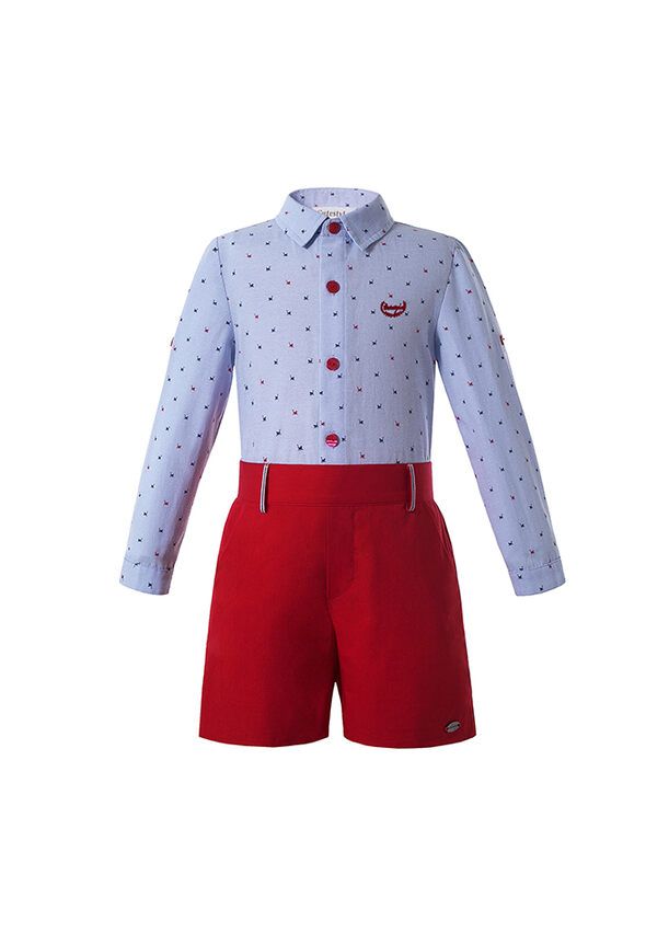 Baby blue top and red shirt