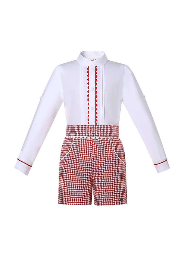 (ONLY 2Y 6Y)Children's Christmas Plaid Shorts Long Sleeve Shirt Set