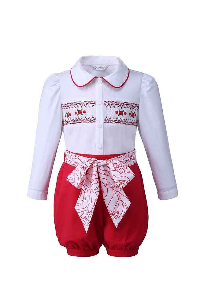 Solid Smocking Girl Clothes Set