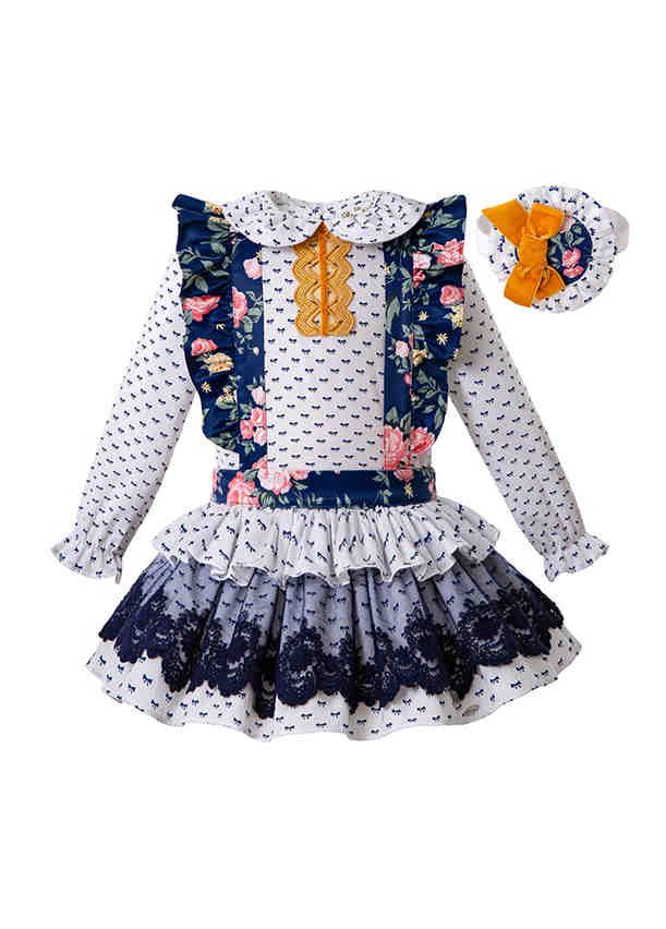 3 Pieces Babies Doll Collar Outfits Floral Embroidery Lace Ruffled