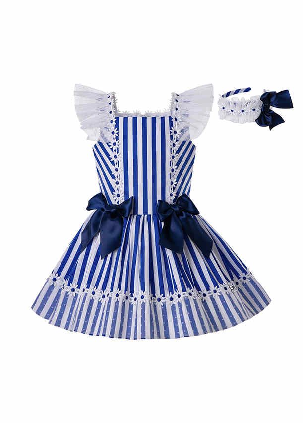 girls blue and white striped dress