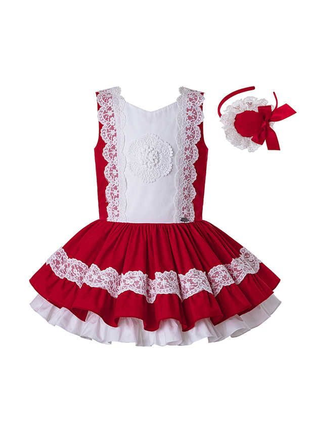 Red Embroidered Ruffled Lace Vintage Dress Hand Headband