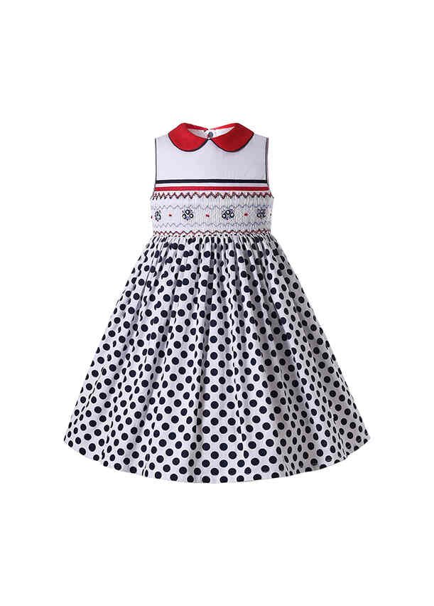 White dress with navy polka dots hot sale