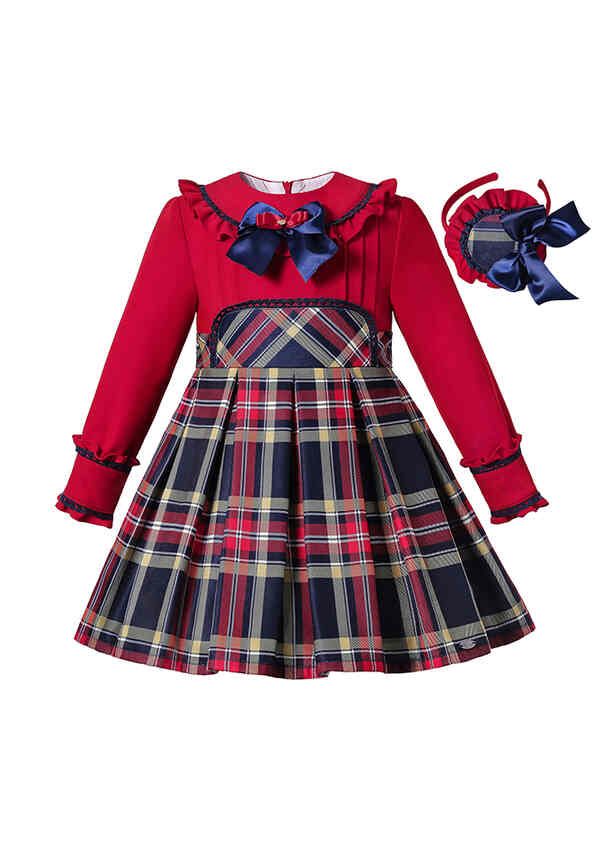Autumn Girls Preppy Style O-Neck Plaid Red Dress With Bow - Dresses - Girl's  - Children's Fashion