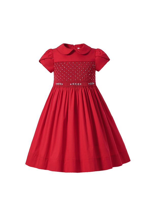 Girl Cute handmade Embroidered Red smocked Dress Dresses