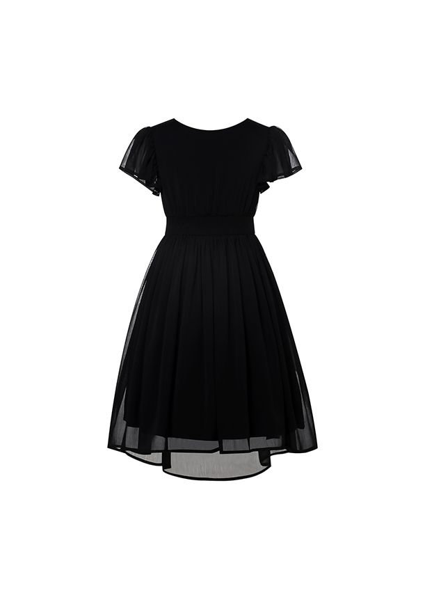 Girls Black Short Sleeve Midi Dress