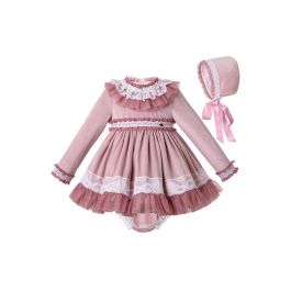 3 Pieces Lace Knitted Velour Fabric Babies Autumn Dress + Cotton Shorts ...