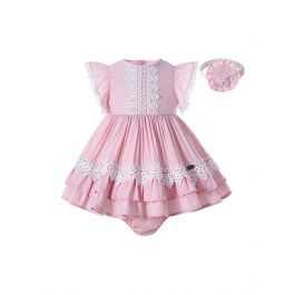 (ONLY 6-9M)Cute Baby Girls Pink Dress + Handmade Headband
