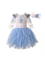 Three Quarter Sleeve Embroidered Tutu Dress + Handmade Headband