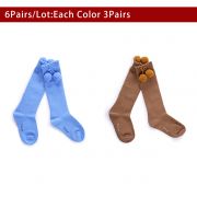6 Pairs Girls Pom Pom Socks(Camel+Blue) Size 28-31