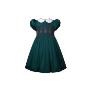 (Pre-order)Girls Green Christmas Tree Smocked Dresses