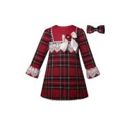 (Pre-order) Girl's Christmas Red Tartan Lace Dress