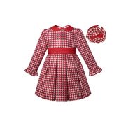 (Pre-order)Girls Red & White Houndstooth Dress+ Handmade Headband