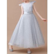 Grey Sleeveless Princess Tulle Skirt Flower Girl Dresses With Sequins