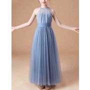 A-line Chiffon Halter Sleeveless Ruffled Floor Length Dresses for Girls