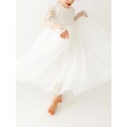 Long Sleeve Lace Flower Girl White Tulle Wedding Bohemian Lace Dress Boho Christening Gown Baptism Dress