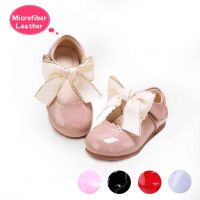 Camel Microfiber Leather Girls Shoes With Handmade Bow-knot