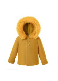 Yellow Single Breasted baby Sweater Coat With Detachable Hat