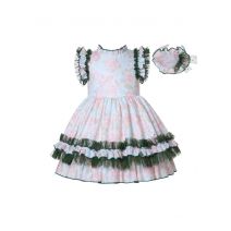 Girls Green Floral Ruffle Dress