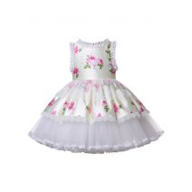 (PRE-ORDER)Girls Yellow Floral Sleeveless Lace Puffy Dress