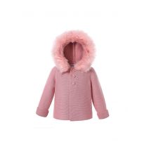 Dark Pink baby Square Collar Sweater Coat With Detachable Hat