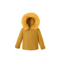 Yellow Single Breasted baby Sweater Coat With Detachable Hat