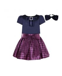 Girls Black Bow Top + Houndstooth Skirt