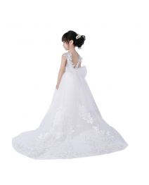 (Pre-order)Girls Sleeveless Ball Gown Lace Flower Girls Dresses with Appliques Train