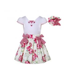 Girls White Embroidered Top + Floral Skirt