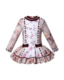 Classic Girls Red Velvet Bow Print Dress + Headwear