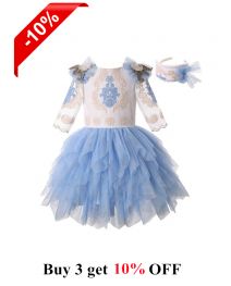 Three Quarter Sleeve Embroidered Tutu Dress + Handmade Headband