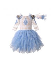 Three Quarter Sleeve Embroidered Tutu Dress + Handmade Headband