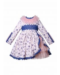 Girls Blue Lace Mesh Spanish Dress
