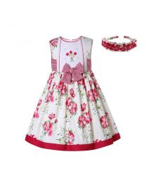 Girls Red and White Floral Embroidery Dress