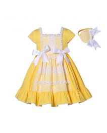 (PRE-ORDER)Girls Easter Yellow Lace Summer Dress + Headband