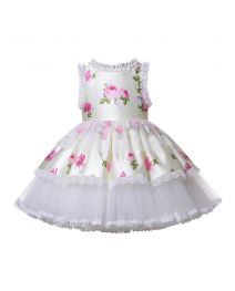 (PRE-ORDER)Girls Yellow Floral Sleeveless Lace Puffy Dress