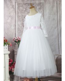(PRE-ORDER)Girls White Flower Lace Tulle Dresses