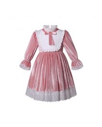 (Pre-order)Girls Pink Velvet Gown Lace Dress