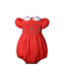 (Pre-order)Baby Girls Red Christmas Tree Smocked Romper