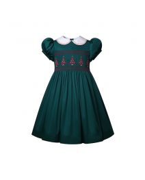 (Pre-order)Girls Green Christmas Tree Smocked Dresses