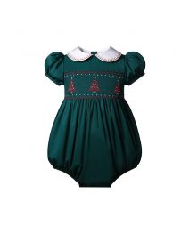 (Pre-order)Baby Girls Green Christmas Tree Smocked Romper