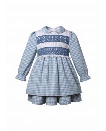 (Pre-order) Girl's Fall/Winter Blue Houndstooth Peter Pan collar Dress