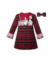 (Pre-order) Girl's Christmas Red Tartan Lace Dress