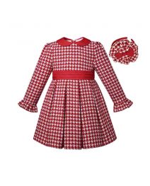(Pre-order)Girls Red & White Houndstooth Dress+ Handmade Headband