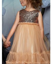 Gold Sequined Junior Bridesmaid Dresses Wedding Pageant Dresses Tulle Tutu Party Evening Prom Ball Gown